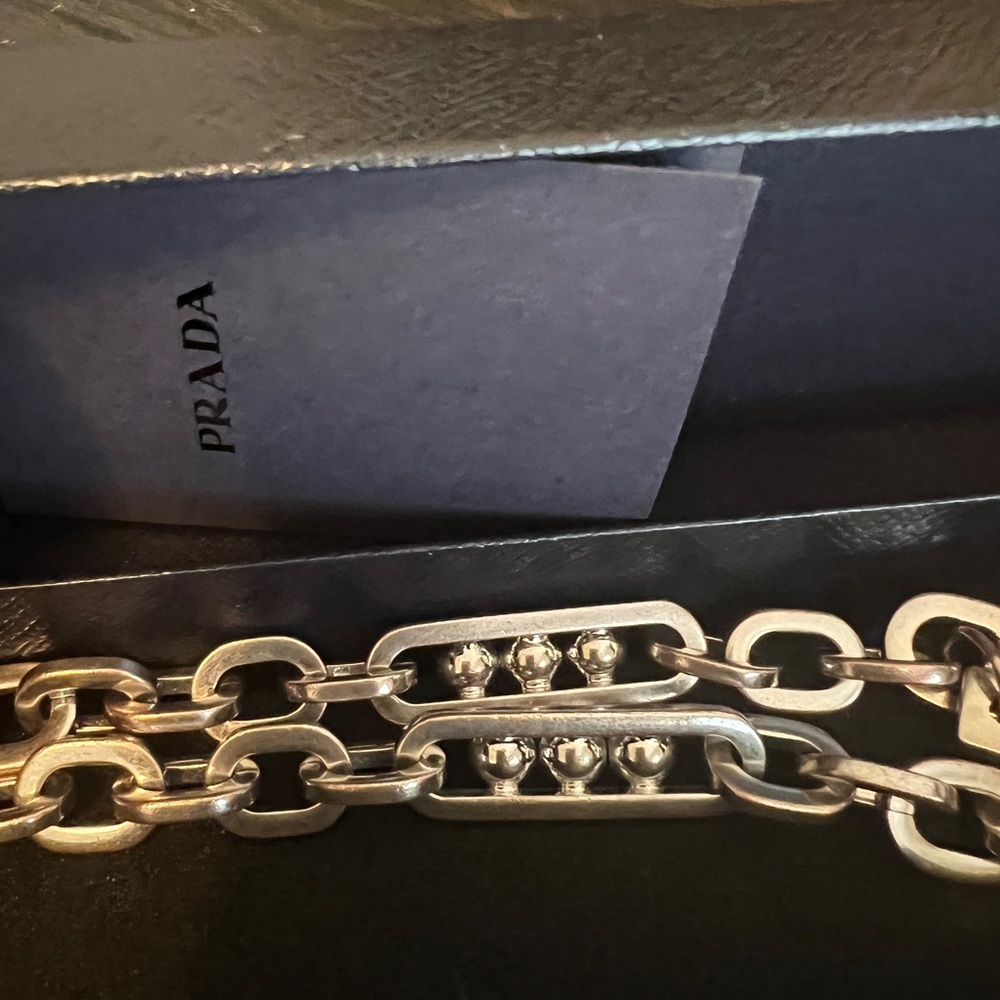 Prada Silver-Tone Chunky Link Necklace with Signature Tag - Picture 10 of 10